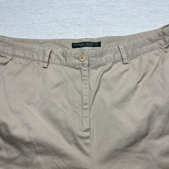 Lauren Jeans Co Ralph Lauren Womens Khaki Shorts Tan Flat Front Size 16W Cotton - Picture 2 of 10